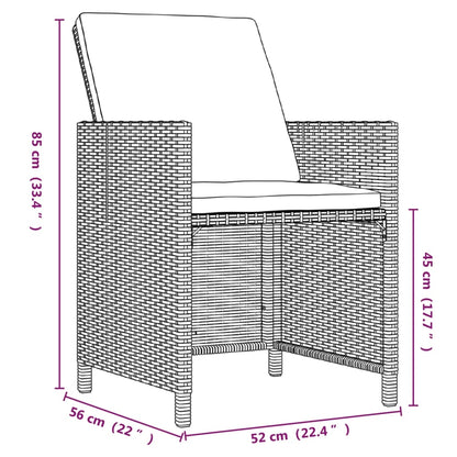 9-Delige Tuinset Met Kussens Poly Rattan Zwart En Bruin 109 cm tafellengte 8x Fauteuil + Tafel