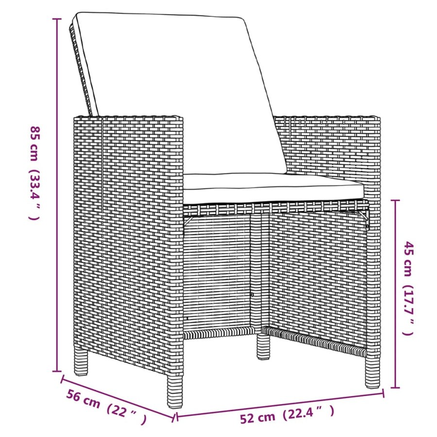 9-Delige Tuinset Met Kussens Poly Rattan Zwart En Bruin 109 cm tafellengte 8x Fauteuil + Tafel