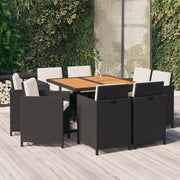 Tuinset 9-delig poly rattan zwart met kussens