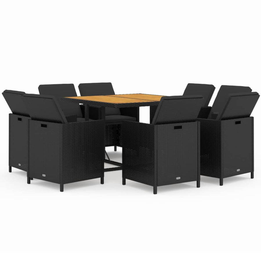 9-Delige Tuinset Met Kussens Poly Rattan Bruin En Zwart 109 cm tafellengte 8x Fauteuil + Tafel