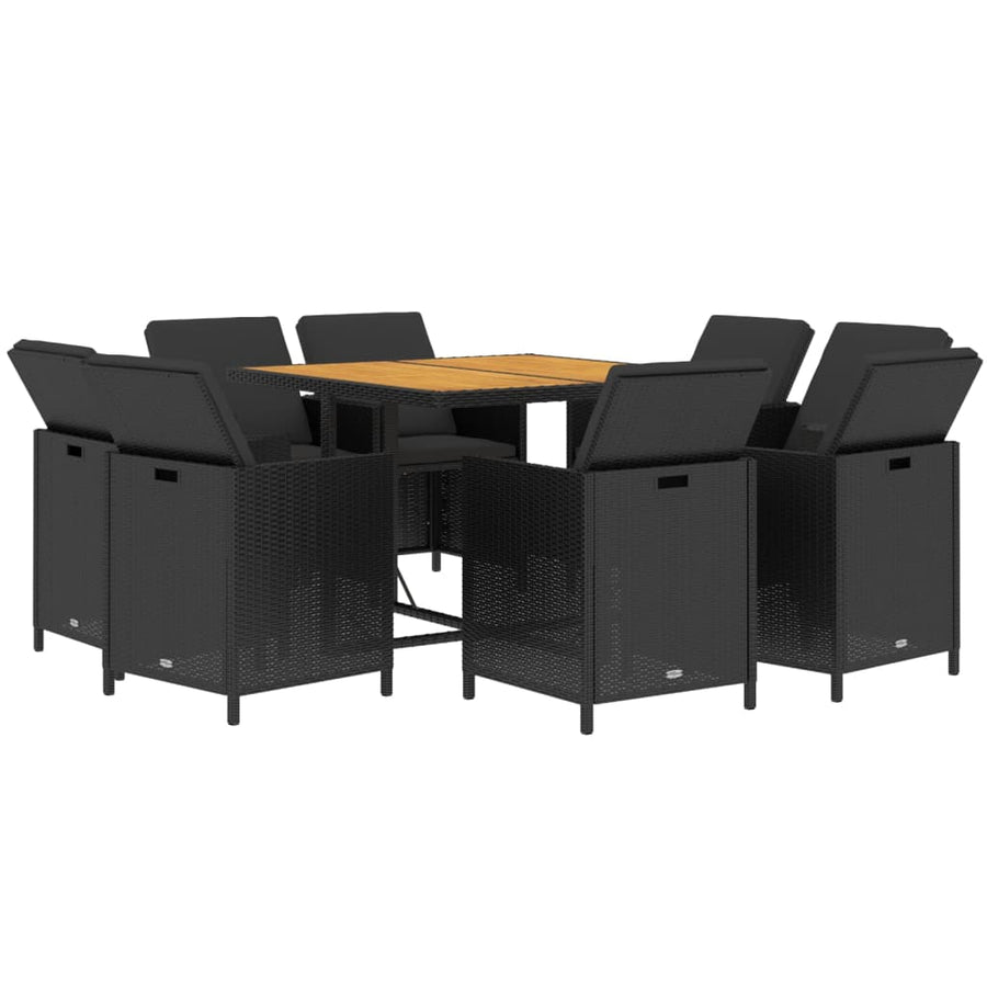 9-Delige Tuinset Met Kussens Poly Rattan Bruin En Zwart 109 cm tafellengte 8x Fauteuil + Tafel