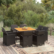 Tuinset 9-delig poly rattan zwart met kussens