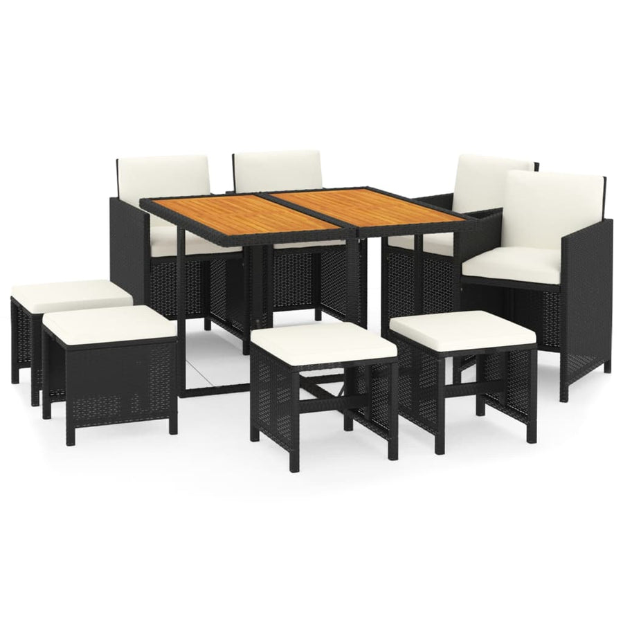 9-Delige Tuinset Met Kussens Poly Rattan Zwart En Bruin 109 cm tafellengte 4x Fauteuil + 4x voetensteun + Tafel