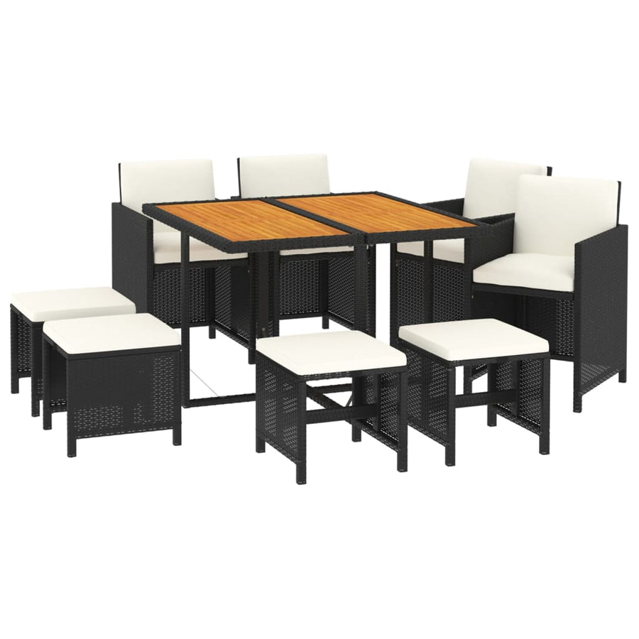 9-Delige Tuinset Met Kussens Poly Rattan Zwart En Bruin 109 cm tafellengte 4x Fauteuil + 4x voetensteun + Tafel