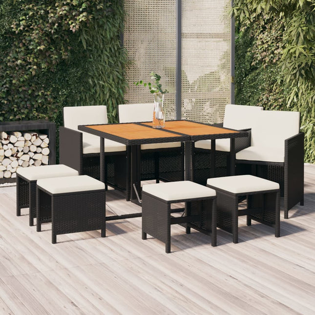 9-Delige Tuinset Met Kussens Poly Rattan Zwart En Bruin 109 cm tafellengte 4x Fauteuil + 4x voetensteun + Tafel