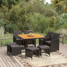 9-Delige Tuinset Met Kussens Poly Rattan Bruin En Zwart 109 cm tafellengte 4x Fauteuil + 4x voetensteun + Tafel