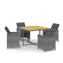 5-Delige Tuinset Met Kussens Poly Rattan Grijs Grijs en bruin 109 cm tafellengte 4x Fauteuil + Tafel
