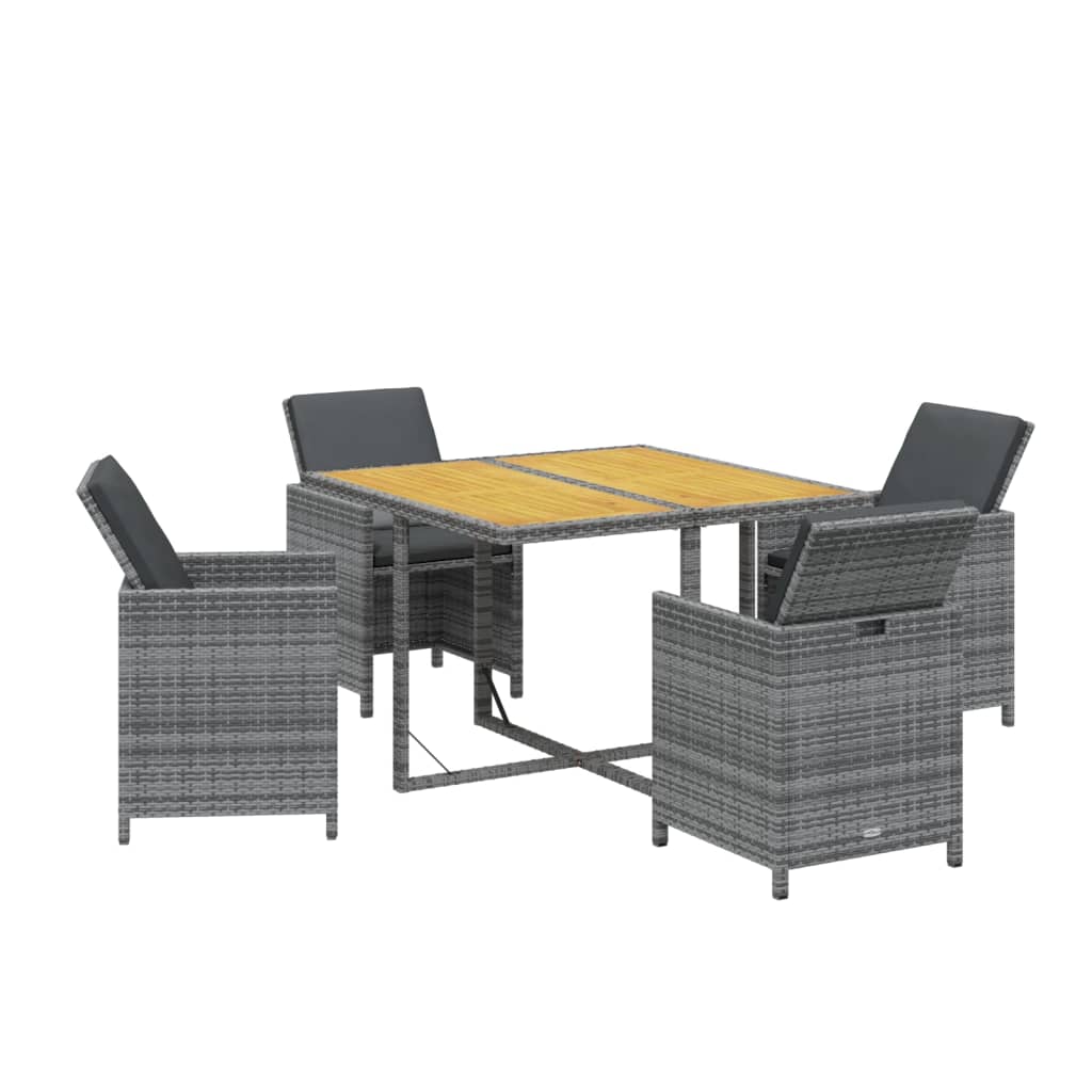 5-Delige Tuinset Met Kussens Poly Rattan Grijs Grijs en bruin 109 cm tafellengte 4x Fauteuil + Tafel