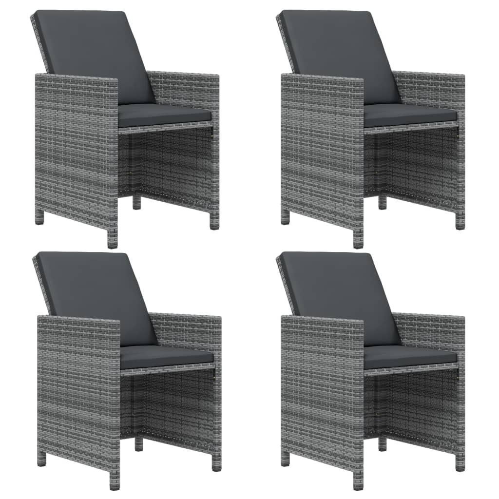 5-Delige Tuinset Met Kussens Poly Rattan Grijs Grijs en bruin 109 cm tafellengte 4x Fauteuil + Tafel