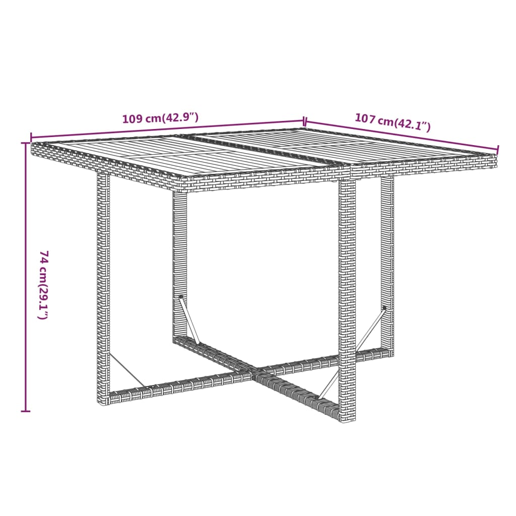 5-Delige Tuinset Met Kussens Poly Rattan Grijs Grijs en bruin 109 cm tafellengte 4x Fauteuil + Tafel