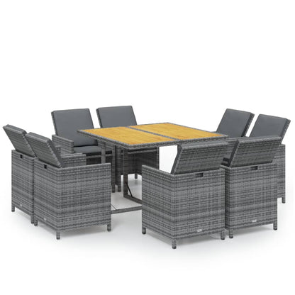 9-Delige Tuinset Met Kussens Poly Rattan Grijs Grijs en bruin 109 cm tafellengte 8x Fauteuil + Tafel