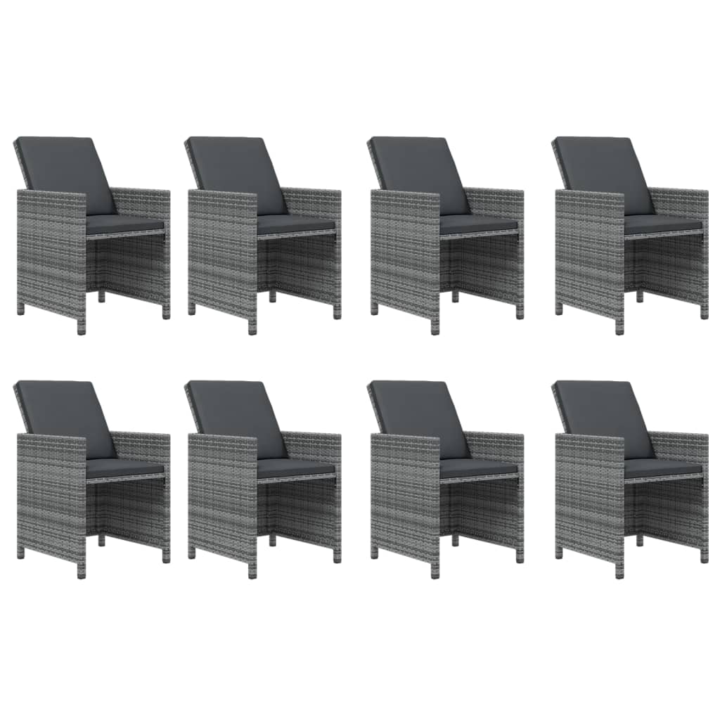 9-Delige Tuinset Met Kussens Poly Rattan Grijs Grijs en bruin 109 cm tafellengte 8x Fauteuil + Tafel
