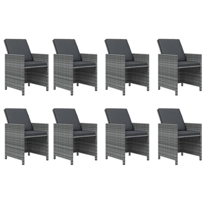 9-Delige Tuinset Met Kussens Poly Rattan Grijs Grijs en bruin 109 cm tafellengte 8x Fauteuil + Tafel