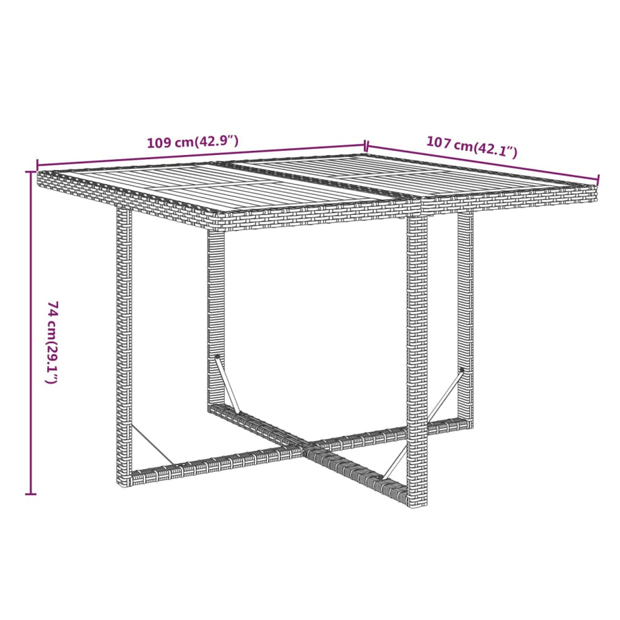 9-Delige Tuinset Met Kussens Poly Rattan Grijs Grijs en bruin 109 cm tafellengte 8x Fauteuil + Tafel