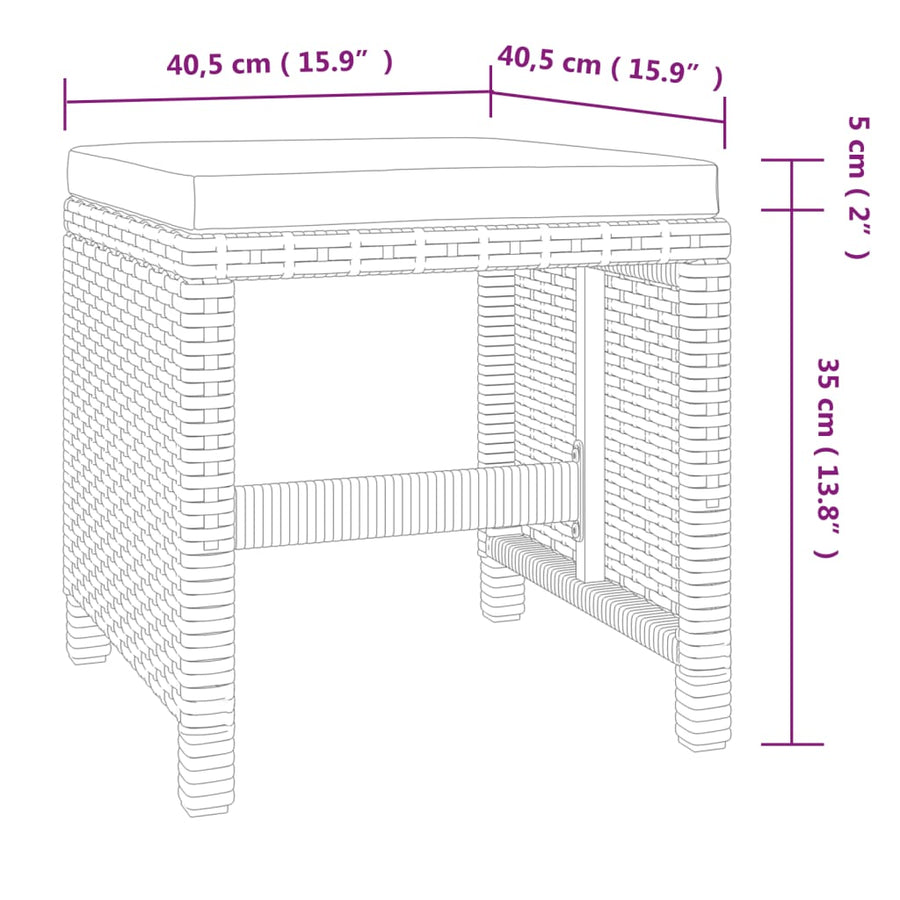 9-Delige Tuinset Met Kussens Poly Rattan Grijs Grijs en bruin 109 cm tafellengte 4x Fauteuil + 4x voetensteun + Tafel