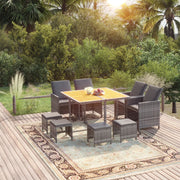 Tuinset 9-delig poly rattan grijs