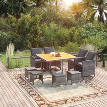 9-Delige Tuinset Met Kussens Poly Rattan Grijs Grijs en bruin 109 cm tafellengte 4x Fauteuil + 4x voetensteun + Tafel