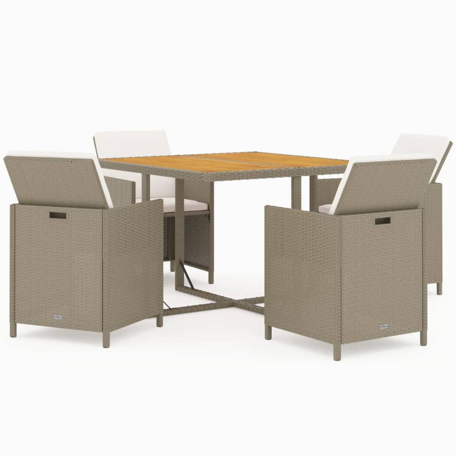 5-Delige Tuinset Met Kussens Poly Rattan Beige En Bruin 109 cm tafellengte 4x Fauteuil + Tafel
