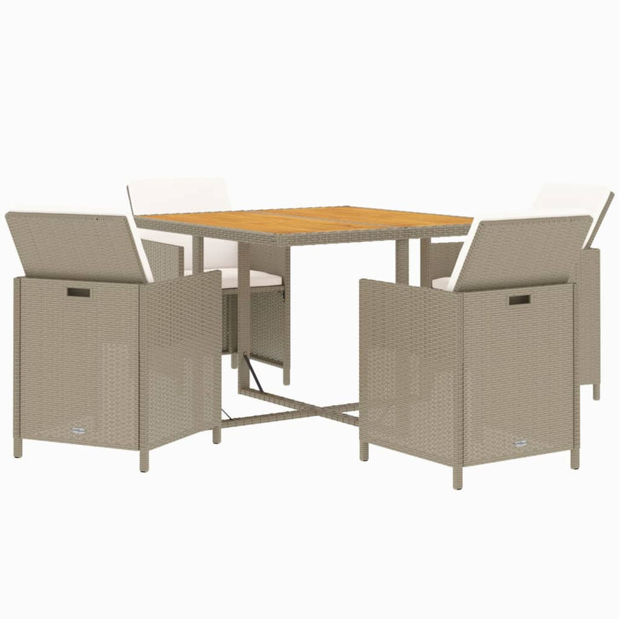 5-Delige Tuinset Met Kussens Poly Rattan Beige En Bruin 109 cm tafellengte 4x Fauteuil + Tafel