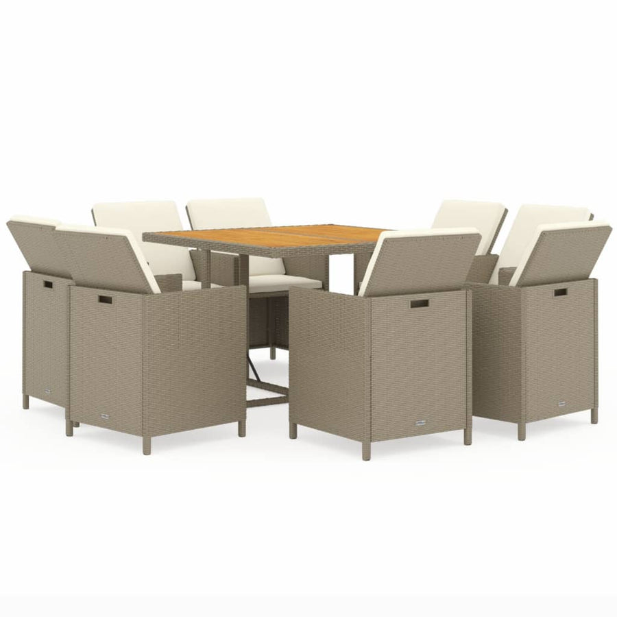 9-Delige Tuinset Met Kussens Poly Rattan Beige En Bruin 109 cm tafellengte 8x Fauteuil + Tafel