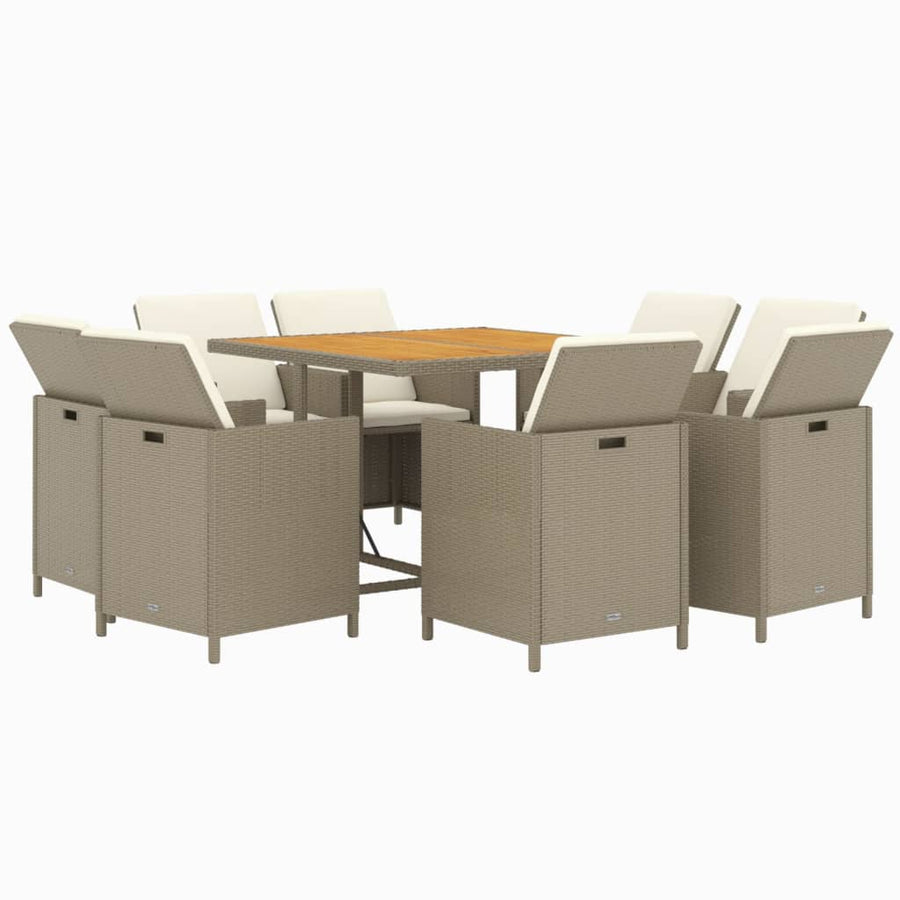 9-Delige Tuinset Met Kussens Poly Rattan Beige En Bruin 109 cm tafellengte 8x Fauteuil + Tafel