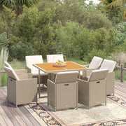 Tuinset 9-delig poly rattan beige met kussens