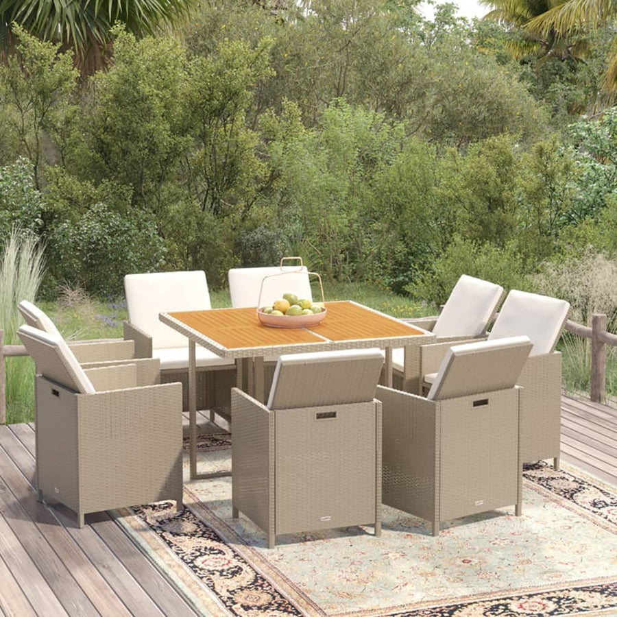 9-Delige Tuinset Met Kussens Poly Rattan Beige En Bruin 109 cm tafellengte 8x Fauteuil + Tafel
