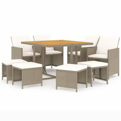 9-Delige Tuinset Met Kussens Poly Rattan Beige En Bruin 1