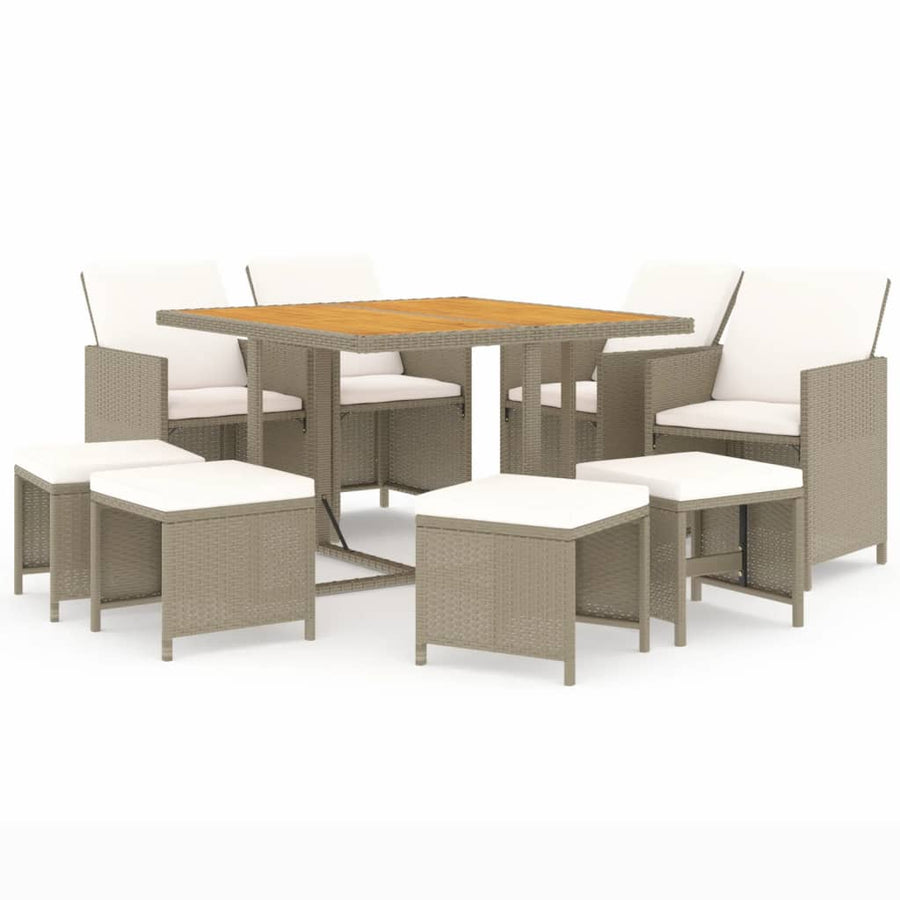 9-Delige Tuinset Met Kussens Poly Rattan Beige En Bruin 1