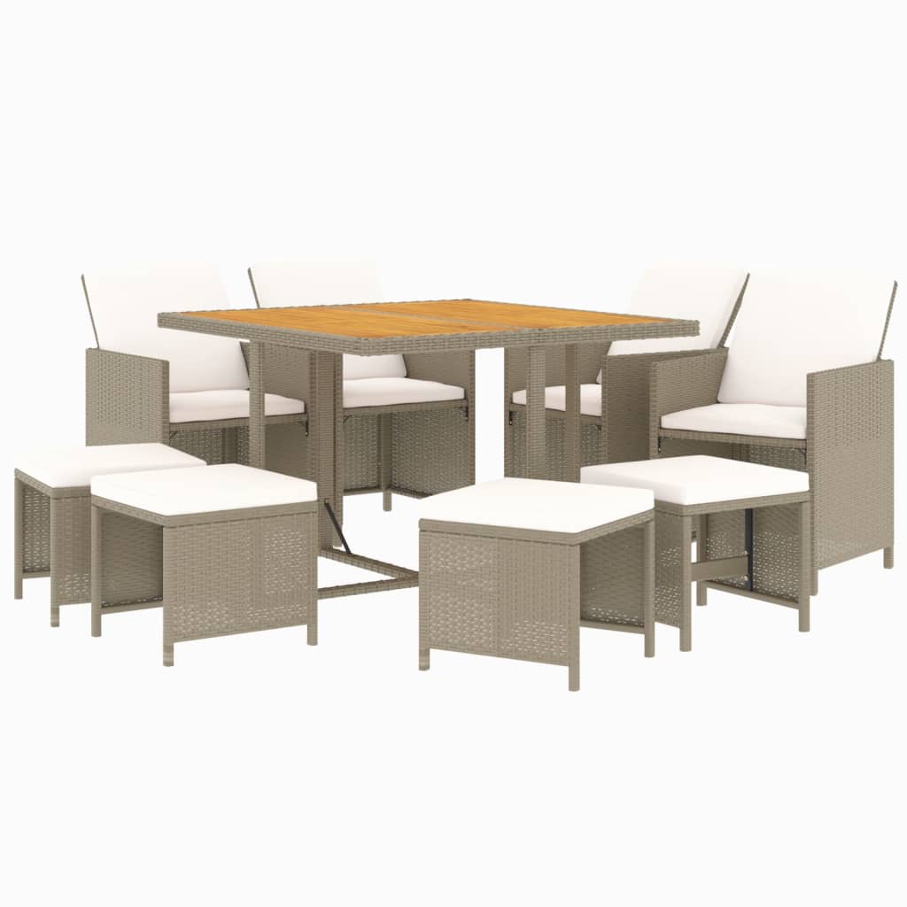 9-Delige Tuinset Met Kussens Poly Rattan Beige En Bruin 1