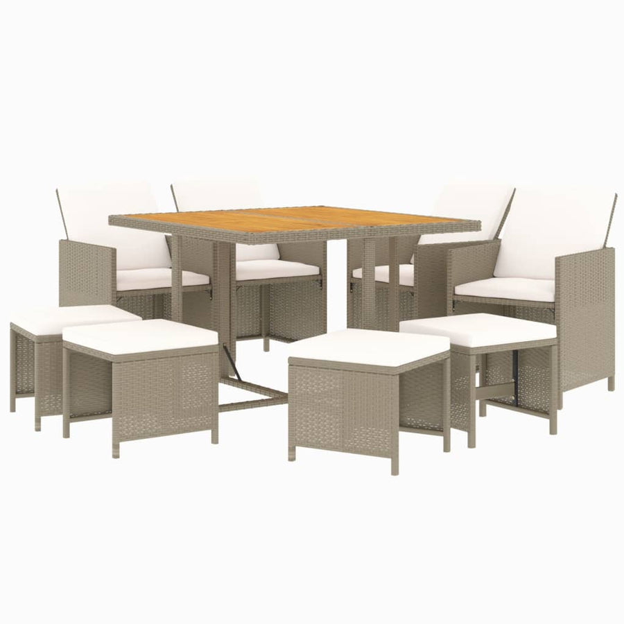 9-Delige Tuinset Met Kussens Poly Rattan Beige En Bruin 1