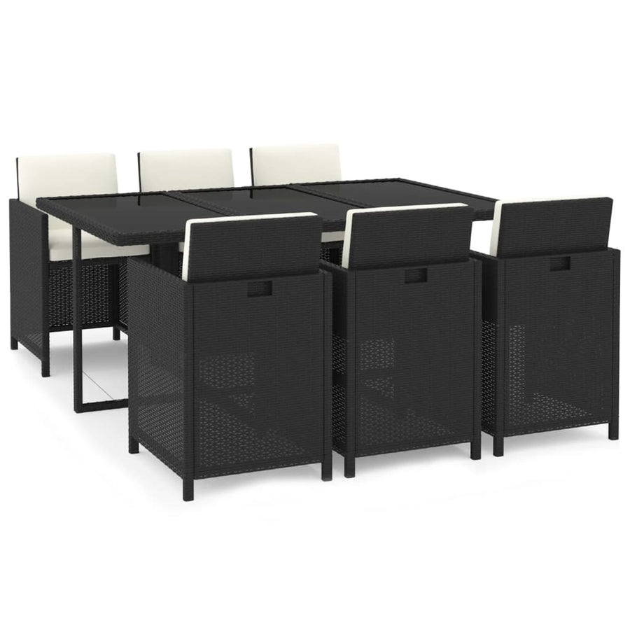 7-Delige Tuinset Met Kussens Poly Rattan Zwart En Wit 163 cm tafellengte 6x Fauteuil + Tafel