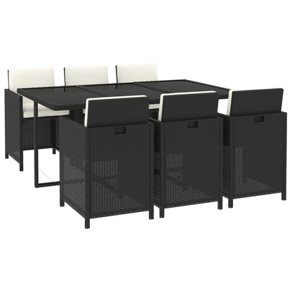 7-Delige Tuinset Met Kussens Poly Rattan Zwart En Wit 163 cm tafellengte 6x Fauteuil + Tafel