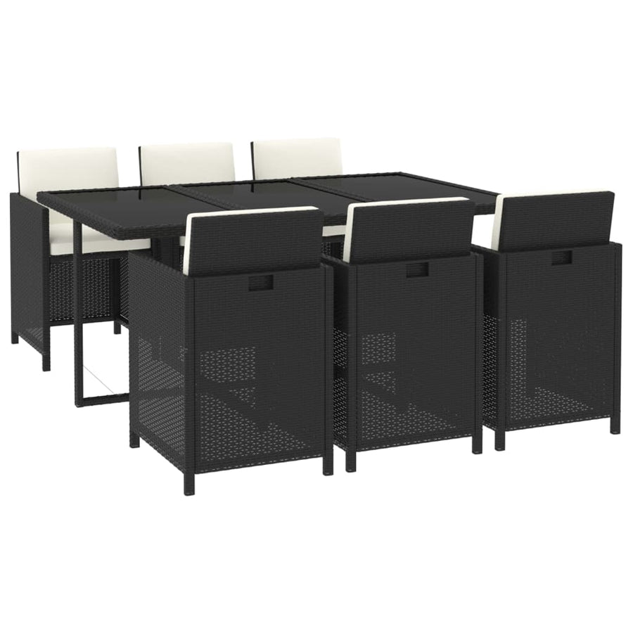 7-Delige Tuinset Met Kussens Poly Rattan Zwart En Wit 163 cm tafellengte 6x Fauteuil + Tafel