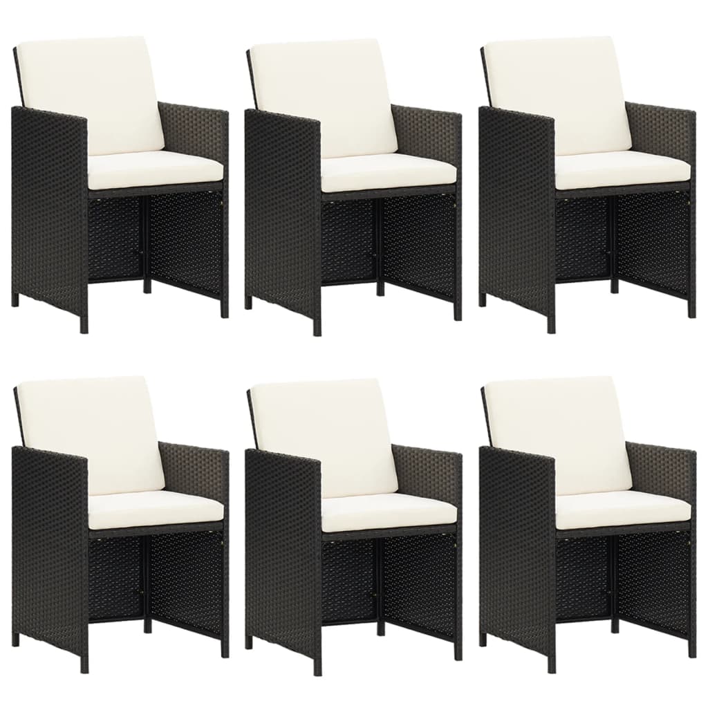 7-Delige Tuinset Met Kussens Poly Rattan Zwart En Wit 163 cm tafellengte 6x Fauteuil + Tafel