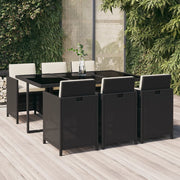 Tuinset 7-delig poly rattan zwart met kussens