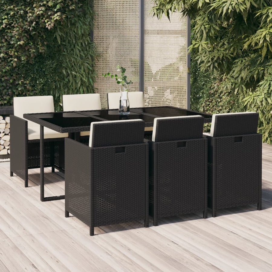 7-Delige Tuinset Met Kussens Poly Rattan Zwart En Wit 163 cm tafellengte 6x Fauteuil + Tafel