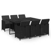 7-Delige Tuinset Met Kussens Poly Rattan Zwart 163 cm tafellengte