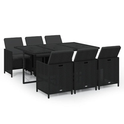7-Delige Tuinset Met Kussens Poly Rattan Zwart 163 cm tafellengte