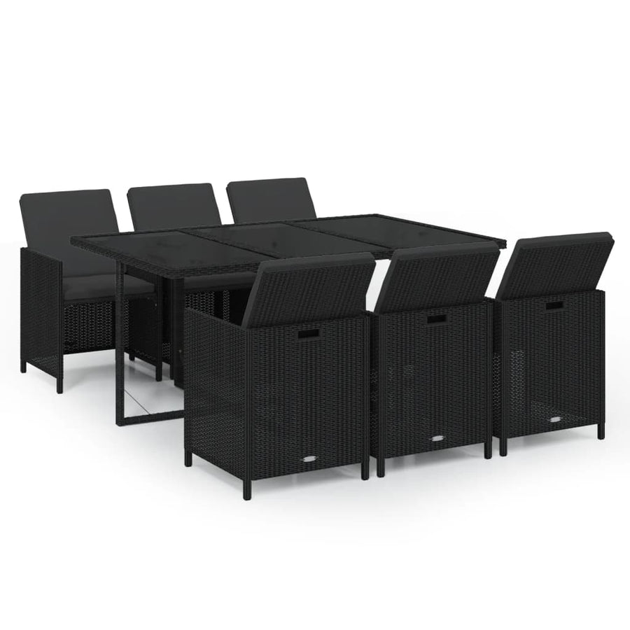 7-Delige Tuinset Met Kussens Poly Rattan Zwart 163 cm tafellengte