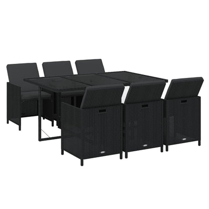 7-Delige Tuinset Met Kussens Poly Rattan Zwart 163 cm tafellengte