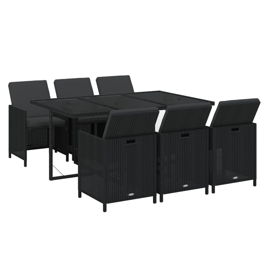 7-Delige Tuinset Met Kussens Poly Rattan Zwart 163 cm tafellengte