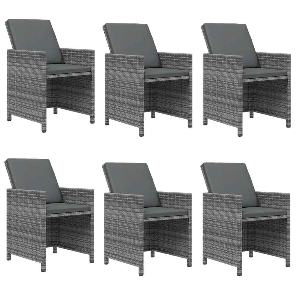 7-Delige Tuinset Met Kussens Poly Rattan Grijs 163 cm tafellengte 6x Fauteuil + Tafel