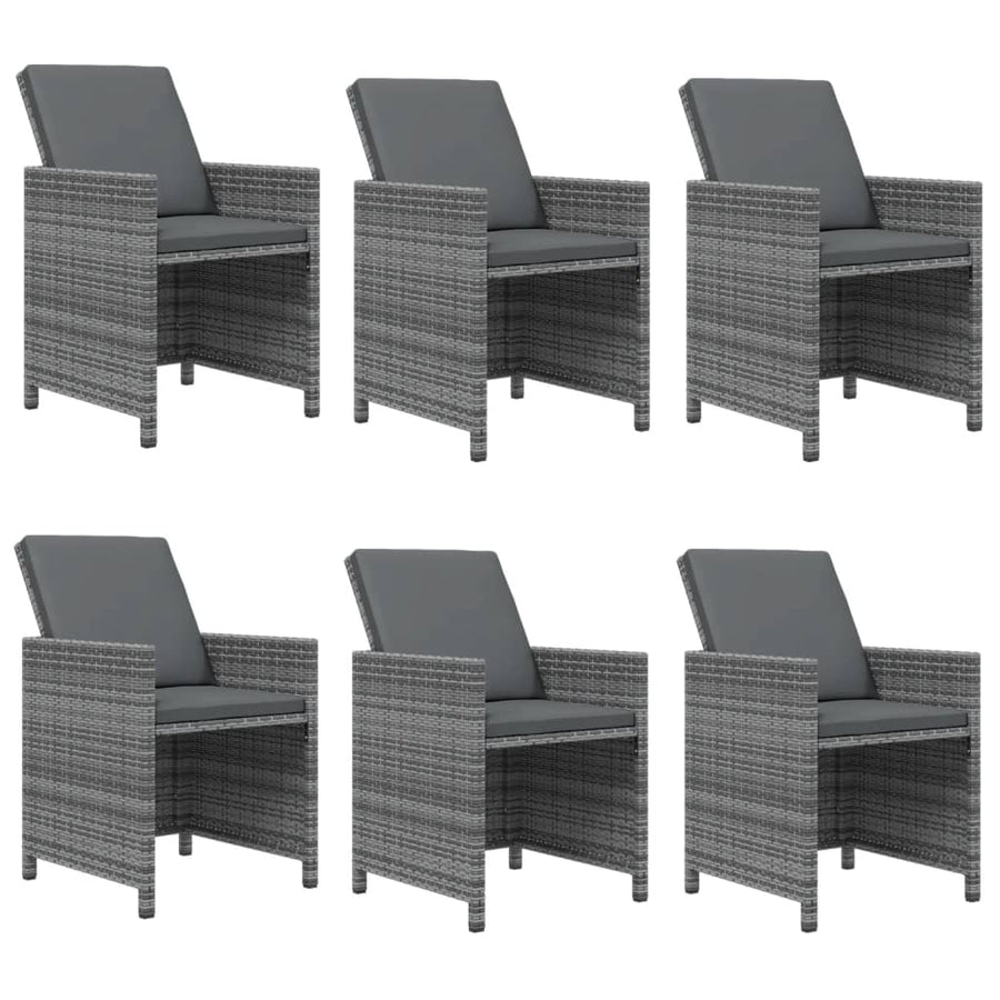 7-Delige Tuinset Met Kussens Poly Rattan Grijs 163 cm tafellengte 6x Fauteuil + Tafel