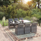 7-Delige Tuinset Met Kussens Poly Rattan Grijs 163 cm tafellengte 6x Fauteuil + Tafel