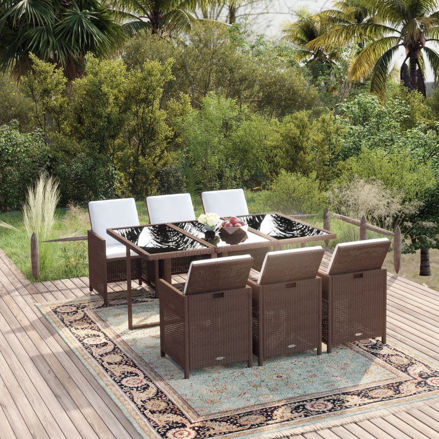 7-Delige Tuinset Met Kussens Poly Rattan Bruin 1