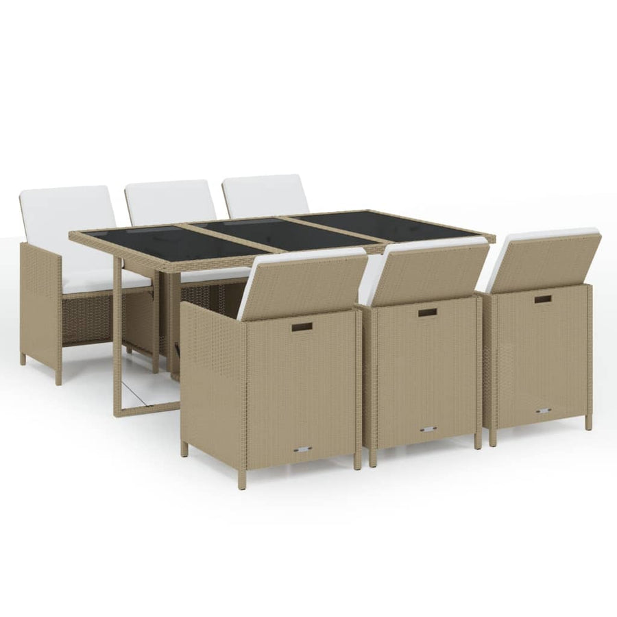 7-Delige Tuinset Met Kussens Poly Rattan Beige 1