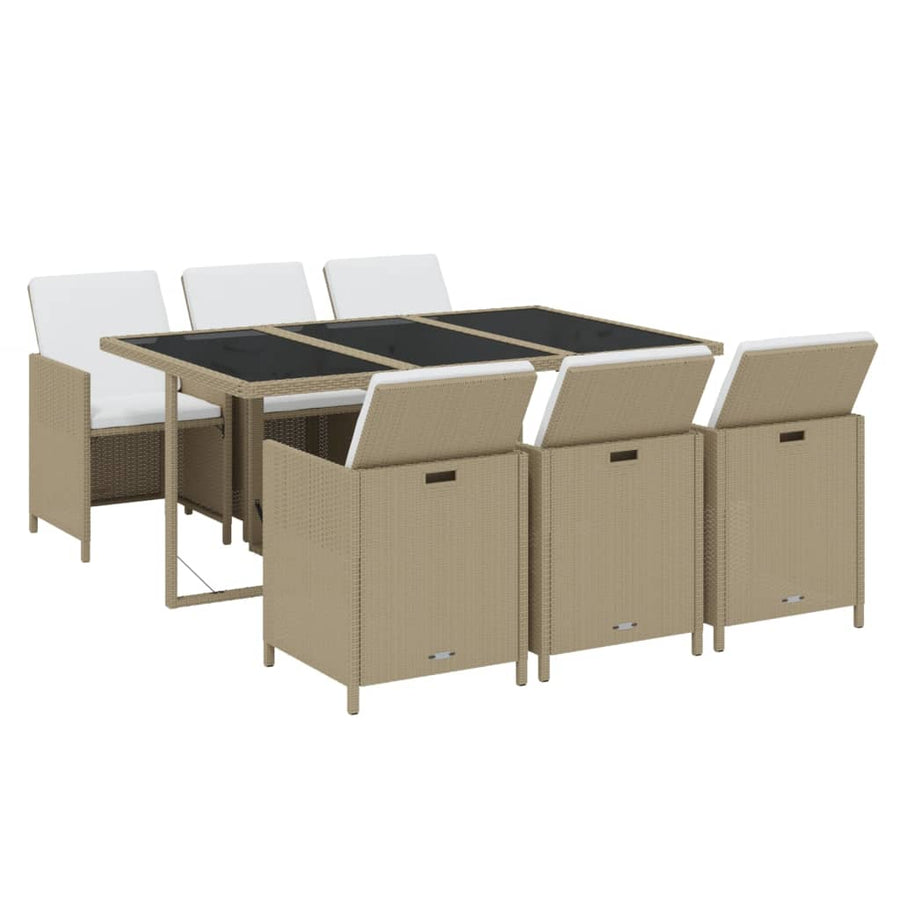 7-Delige Tuinset Met Kussens Poly Rattan Beige 1