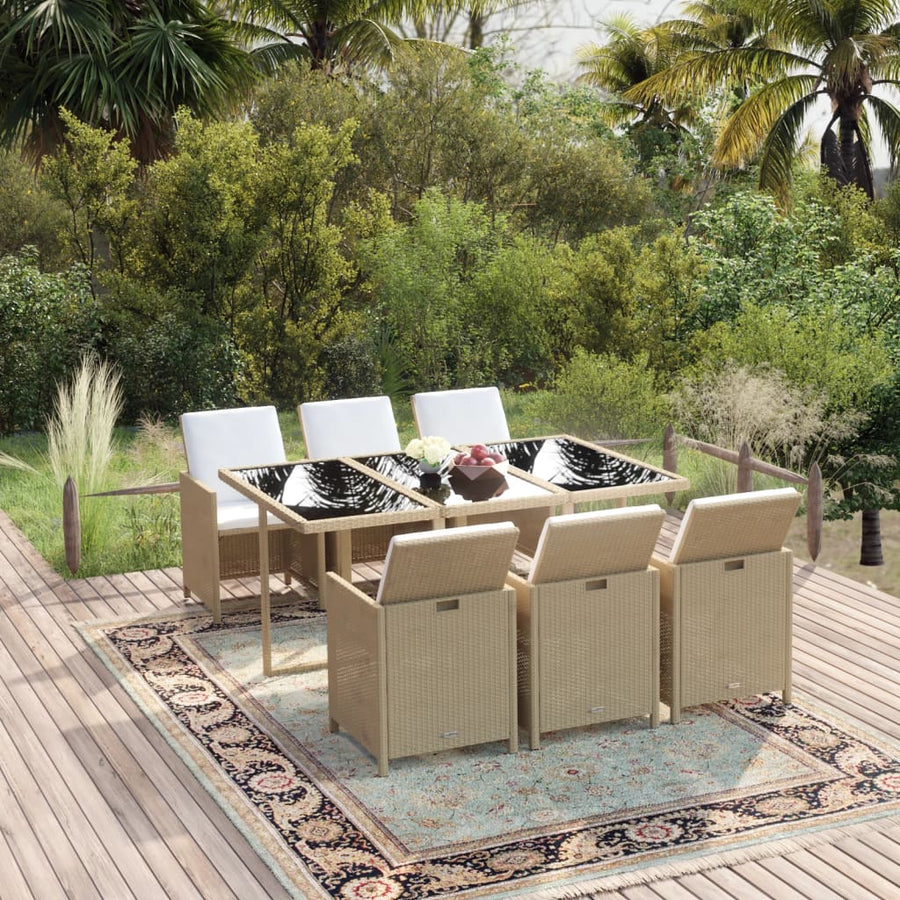 7-Delige Tuinset Met Kussens Poly Rattan Beige 1
