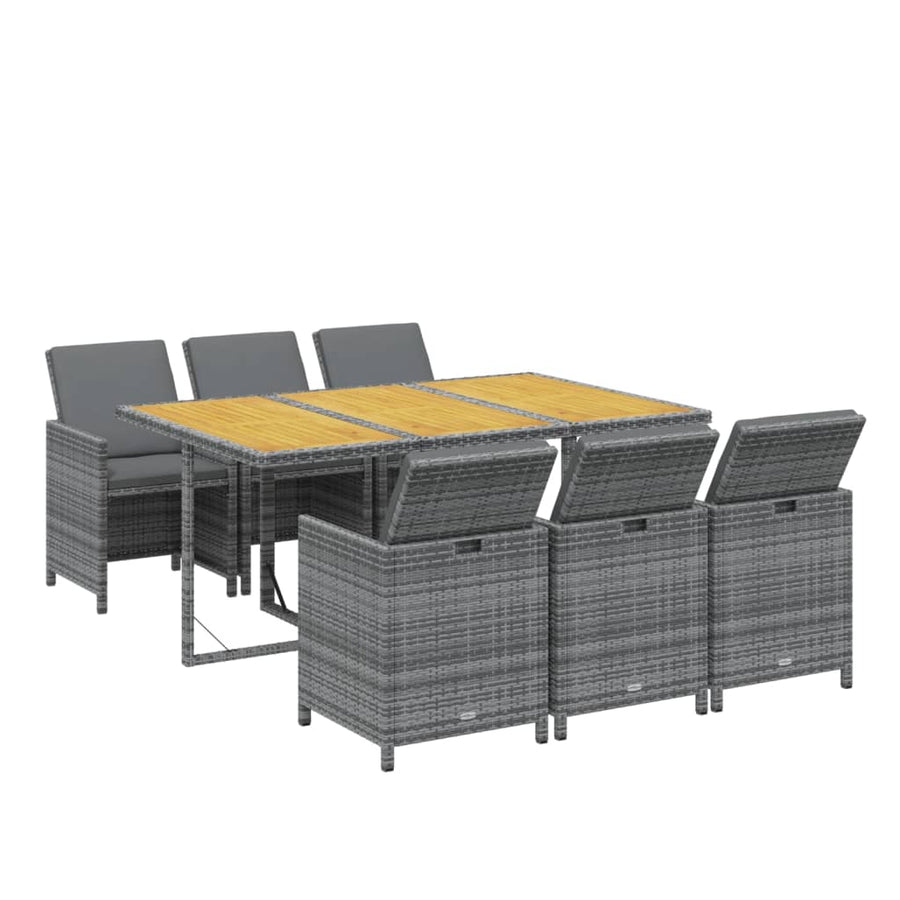 7-Delige Tuinset Met Kussens Poly Rattan Grijs Grijs en bruin 163 cm tafellengte 6x Fauteuil + Tafel